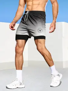 Men's Ombre Print Drawstring Waist Shorts, Sporty Casual Regular Fit Track Shorts, Mens Shorts, Men's Summer Bottoms for Gym Workout Running, Athleisure Shorts, Summer Sports Shorts