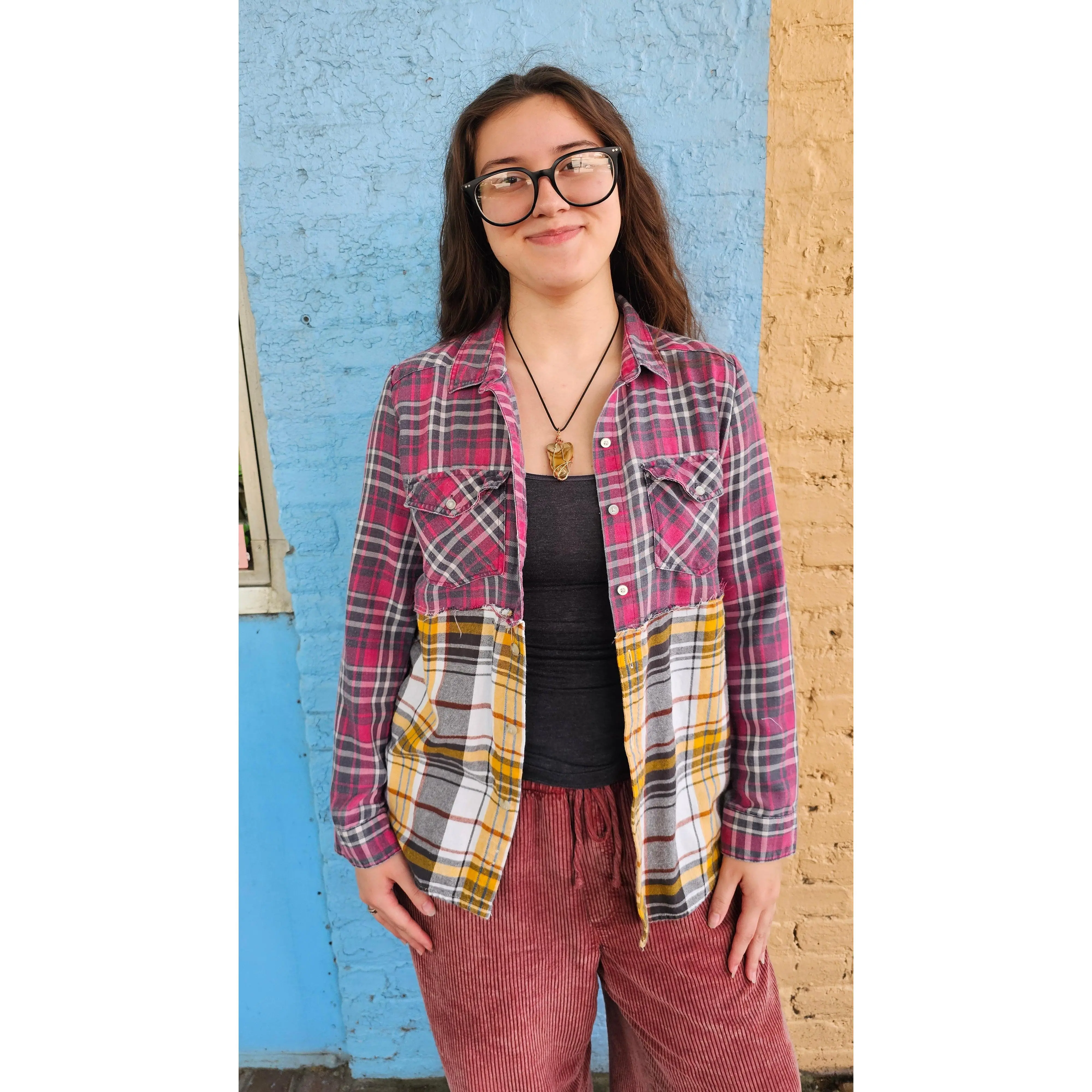 Desert Bloom Split Flannel (Medium) – One-of-a-Kind Upcycled Patchwork #1408