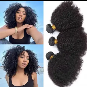 14” Afro Kinky Curly Human Hair Bundle 1PC PK Natural Extensions 100% Unprocessed Soft Silky Machine Double Weft for Styling