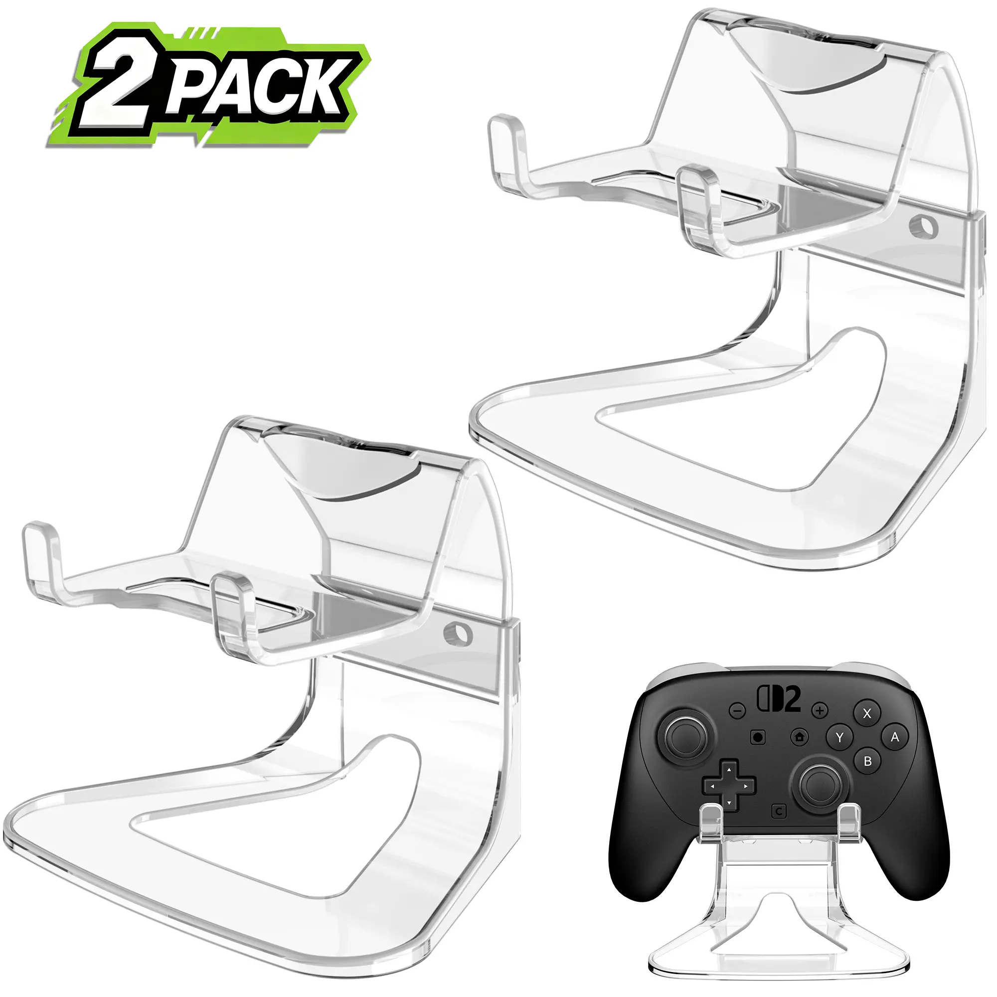 2 Packs Game Controller Holder Stand Compatible with Nintendo Switch 2 Xbox PS5 PS4 PC Controllers, Durable Universal Clear Display Stand for Almost All Controller