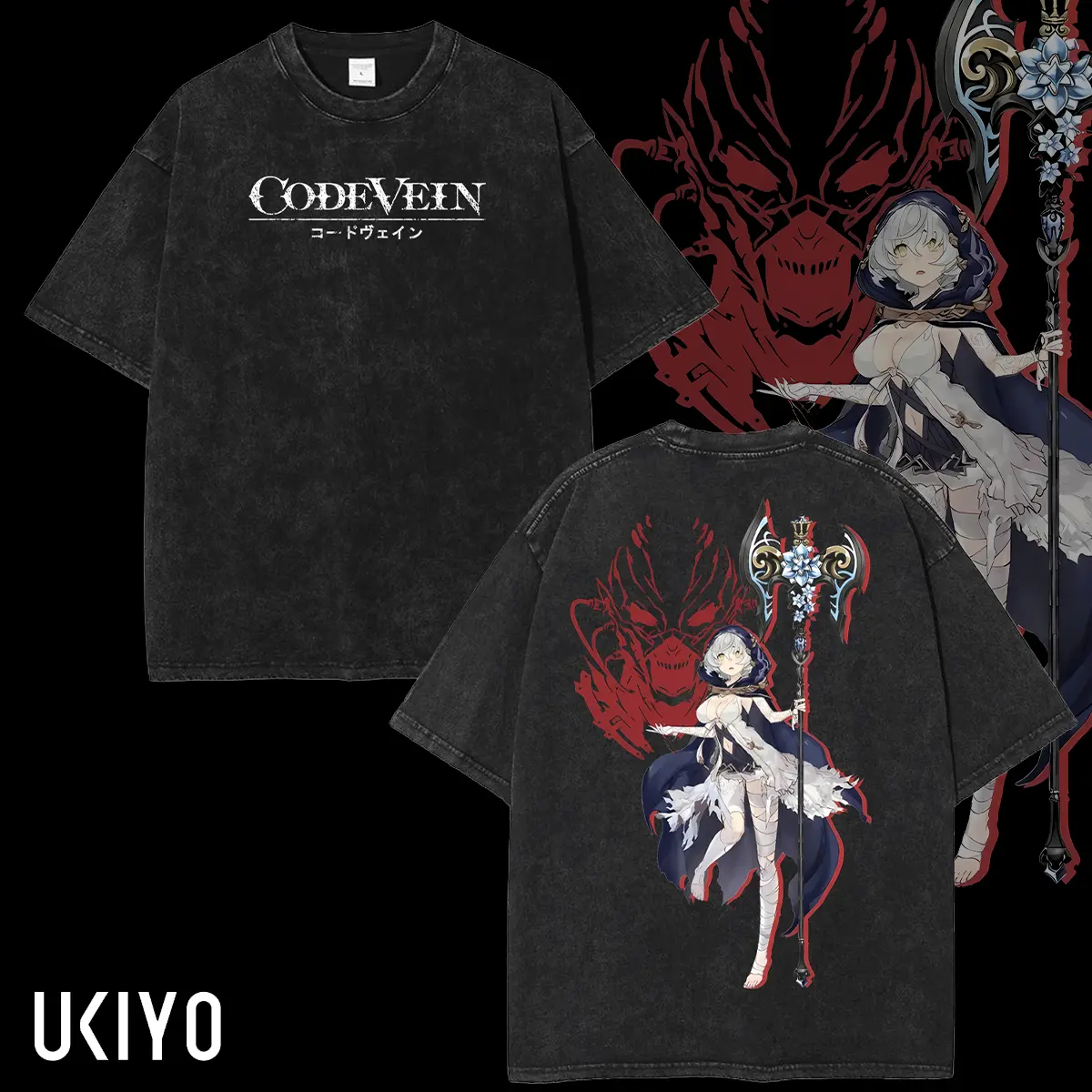 Code Vein 2 Washed T-Shirt, Crew Neck Casual Tshirt Menswear Collar, Gifts for him, subtle anime clothing, Viral Trendy Graphic Cotton