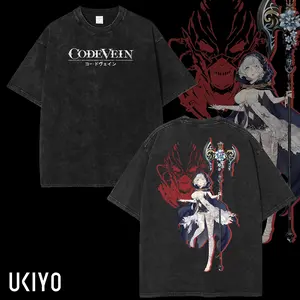 Code Vein 2 Washed T-Shirt, Crew Neck Casual Tshirt Menswear Collar, Gifts for him, subtle anime clothing, Viral Trendy Graphic Cotton