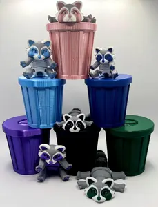 3D Printed Articulated Raccoon Fidget Toy with Trash Can