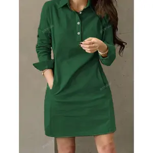Spring And Autumn New Style Fashion Casual Lapel Button Decoration Long Sleeve Women's Short Dress Fabric Fit
