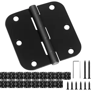 18 Pack Rounded Black Door Hinges 3.5 Inch 5/8" Radius Interior 3 1/2 Inch Flat Iron Bifold Residential Standard Bedroom Interior Exterior and Closets Doors 3 ½"x 3 ½" Duty