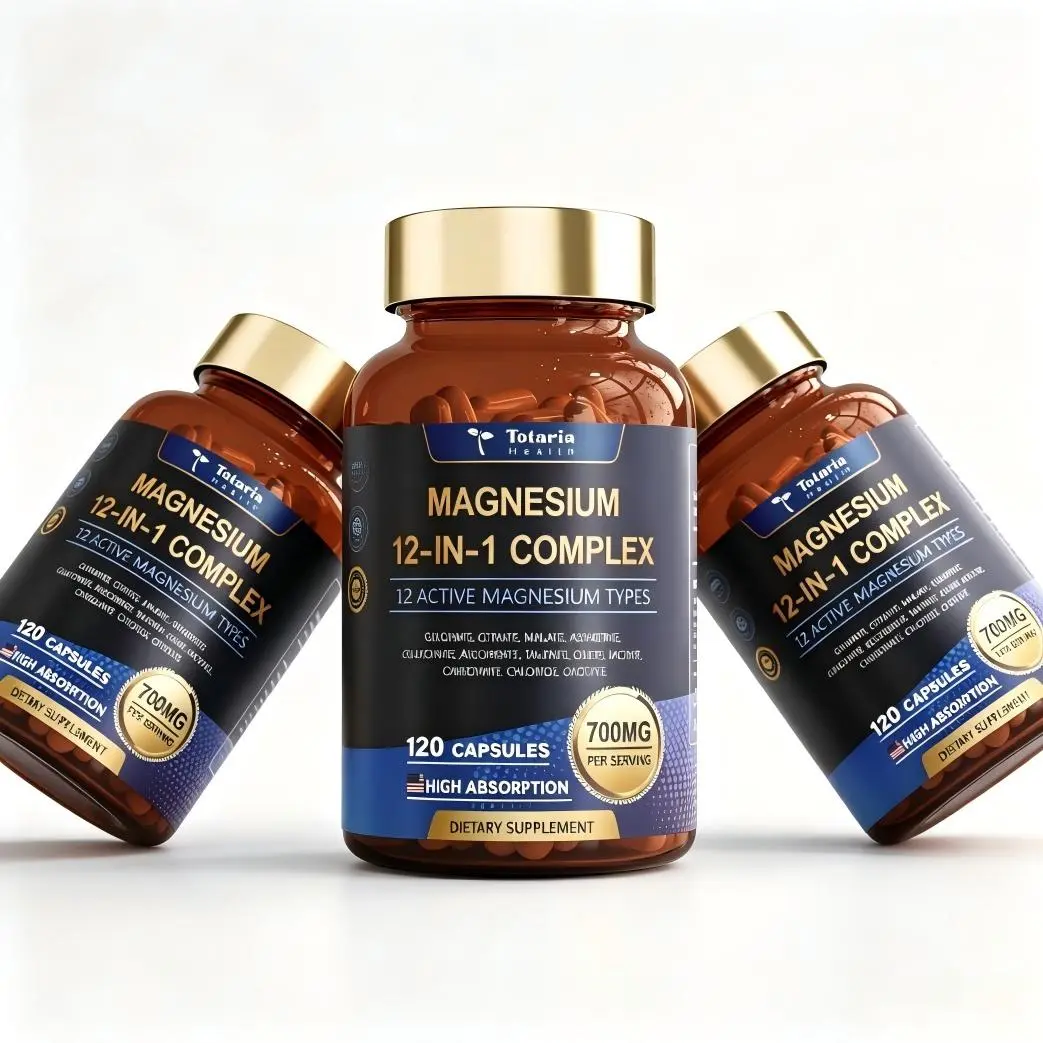 Daily Magnesium Support  Nature Magnesium 12-in-1 Complex 700mg - 60 Vegan Capsules for Muscle Heart & Relaxation Support High Absorbable Blend of 12 Chelates Dietary Supplement