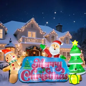 OILCUP 9.2 FT Inflatables Merry Christmas Banner with Santa, Gingerbread Man & Christmas Tree, Blow Ups Outdoor Inflatables Sign with Build-in LEDs for Lawn Yard Winter Holiday Xmas Party Decor