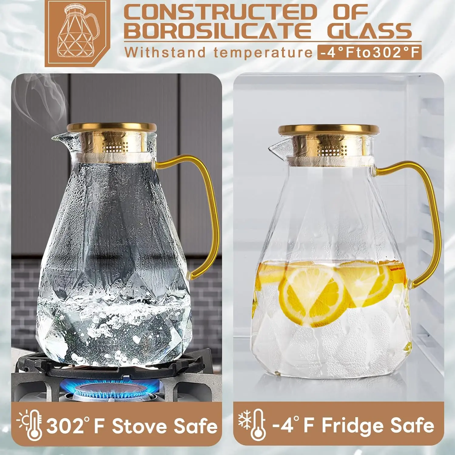 Glass Pitcher,74oz/2.2 Liter Water Pitcher with Lid,Beverage Serveware,Iced  Tea Pitcher,Water Carafe Handle,Heat Resistant Borosilicate Jugwith Mixing  Spoon and Cup Brush - TikTok Shop