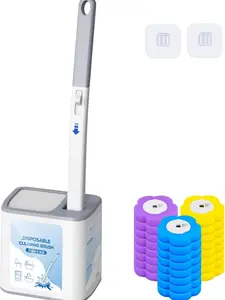 Disposable Toilet Brush, Toilet Bowl Wand Holder Set with 24PCS Cleaner Refills, Eathroom CleaningSystem for Sink Bathtub Drain Wash Basin UrinalWall-Mount Scrubbing Toilet Brush Bathroom CleaningKit outdoorfun