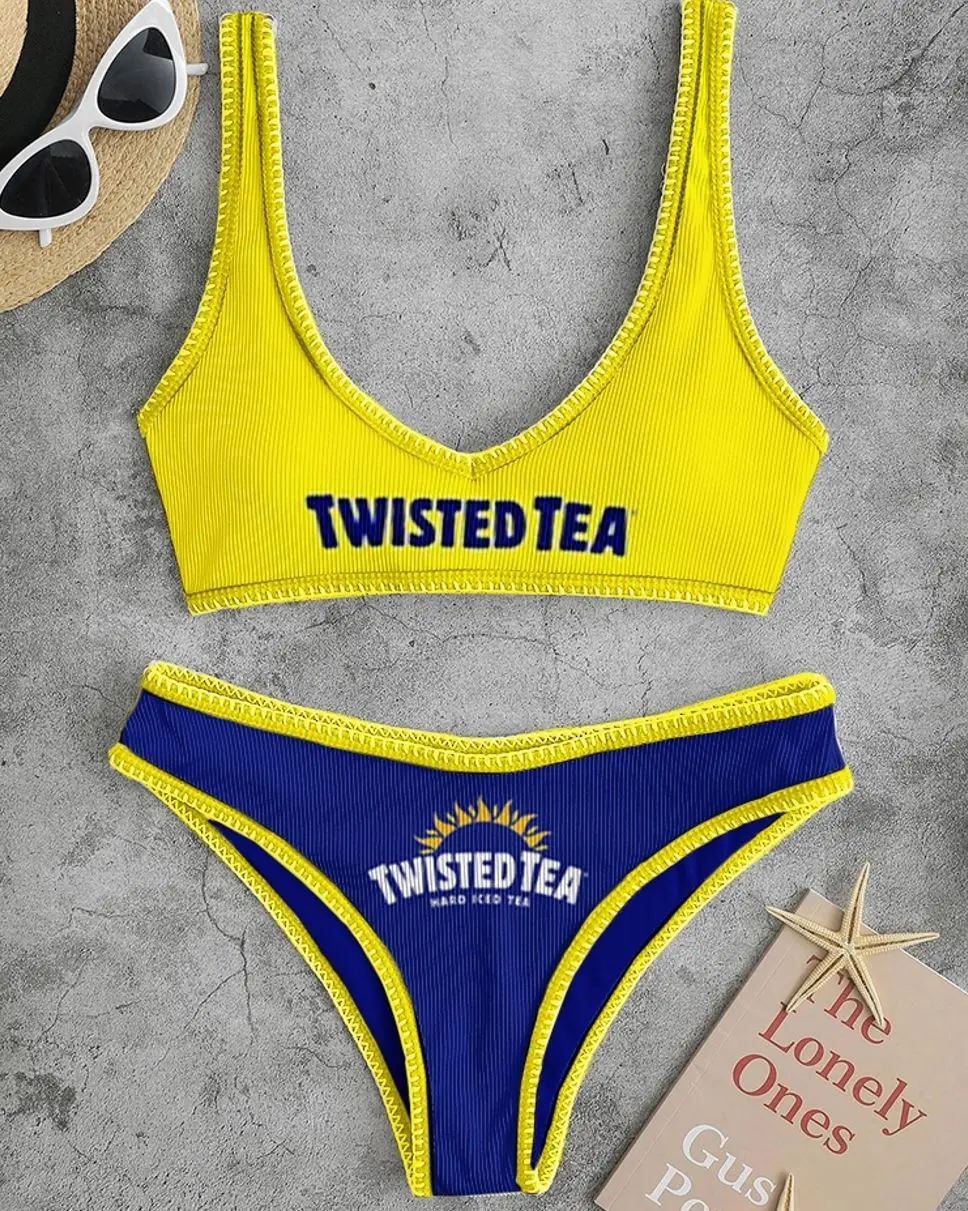 Twisted Tea Contrasting Letter Print Bikini Sets HRH