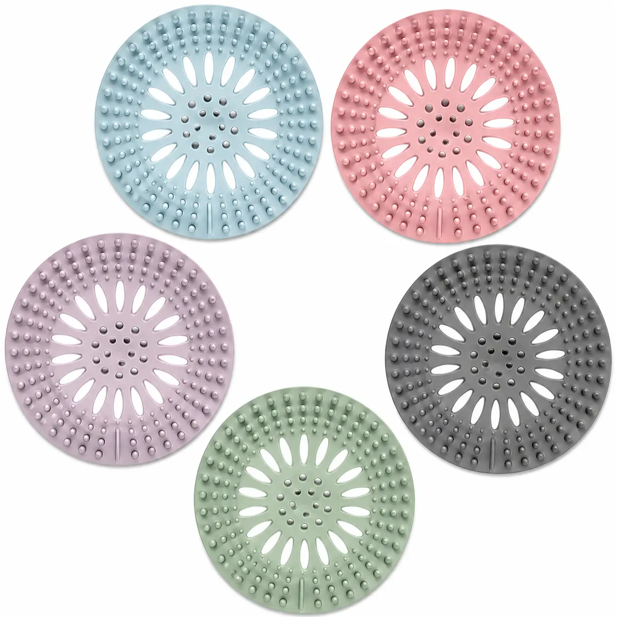 5-Pack Sink Drain Hair Catchers – Flexible Shower & Tub Strainers for Flat Drains