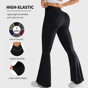 Women's Soft Stretch Crossover Waist Flared Trousers, Breathable Bootcut Flare Leggings, Female All-Seasons Sports Bottoms for Yoga, Gym Activewear Gym Fitness Sportswear High Waisted Sportswear summerwins