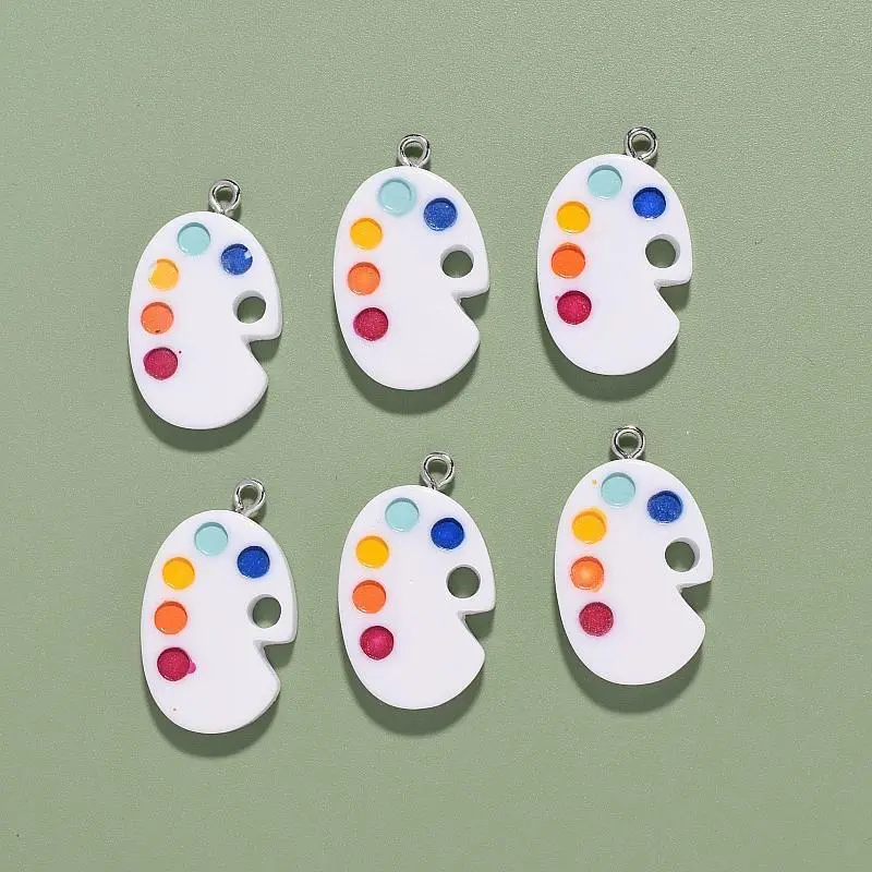 20pcs Mini Resin Palette Charms for DIY Jewelry Making - Colorful Paint Board Design with Metal Ring, Ideal for Earrings & Crafts, Craft Supplies|Playful Design|Resin Material, Jewelry Making Supplies