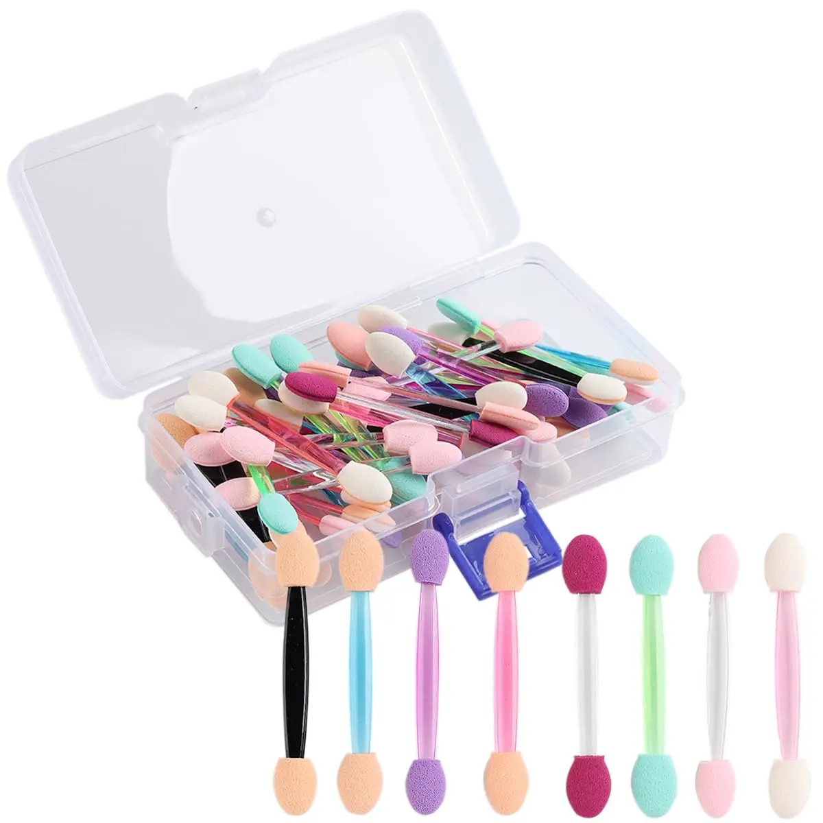 50PCS Chrome Nail Powder Applicator Brushes, Disposable Eyeshadow Applicator With Acrylic Storage Box, Nail Glitter Powder Pigment Pen Brush, Nail Art Applicator Tools Makeup Cosmetic,summerwins