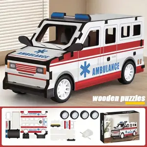 Wooden Ambulance Building Set, Wooden Ambulance Model, Craft Enthusiast Display, Durable Wood Material, Ambulance Decoration, Model Kit, Model Car Kit