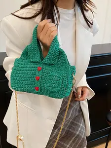 Unique Heart Button Crochet Bag, Fashion Chain Crossbody Handbag for Women, Stylish Shoulder Bag, Trendy Accessories