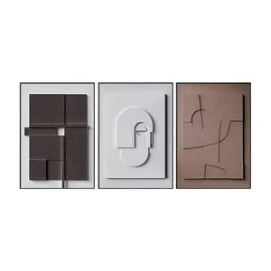 3 Pieces Japandi Canvas Wall Art Painting Hanging Wall Decor Set with Rectangle Frame