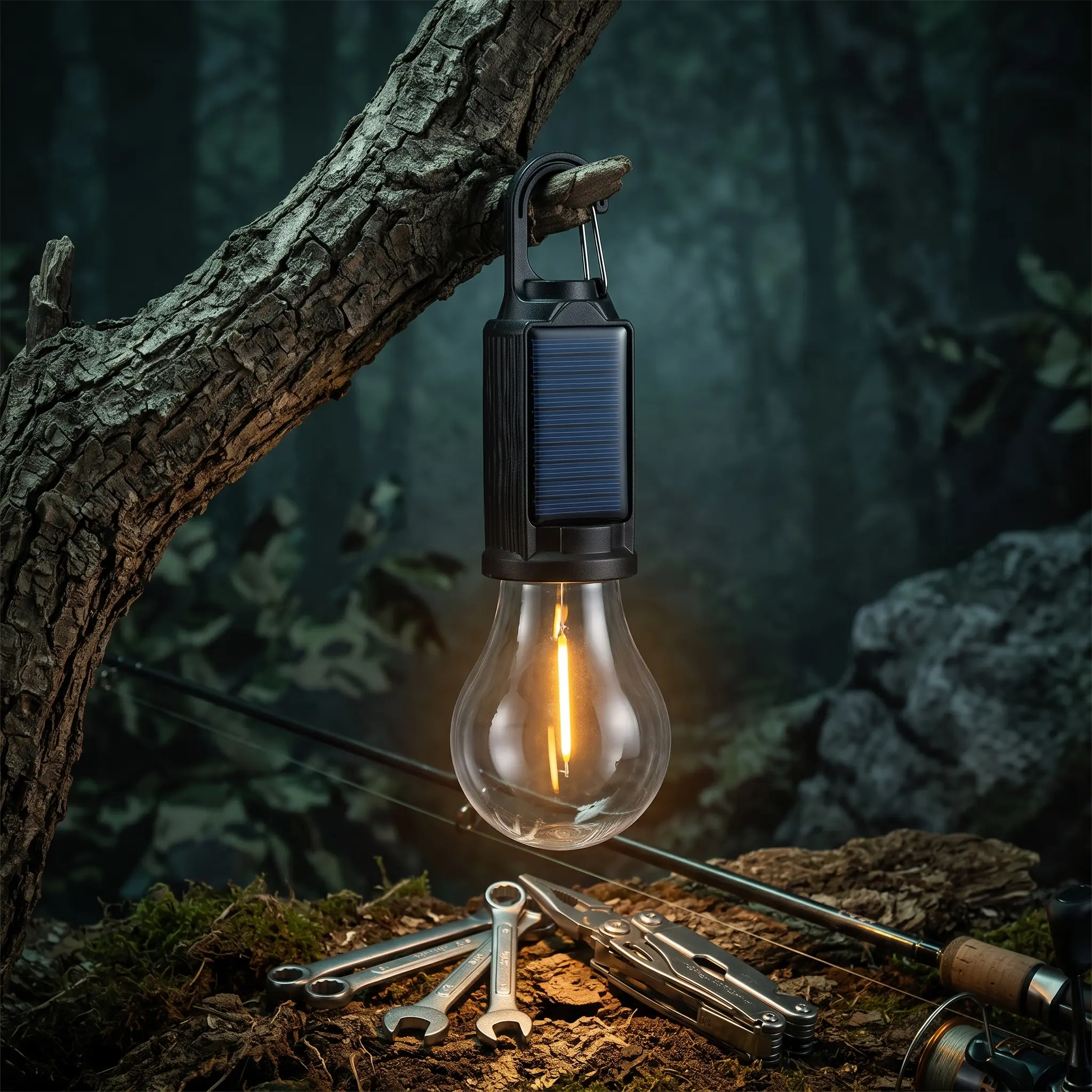 Solar LED Hanging Light, Portable Camping Lantern with Hook, USB Rechargeable & Solar Powered, Waterproof Outdoor Bulb with Warm LED Light, Adjustable Brightness for Hiking, Fishing, Camping, Tent, Emergency, Picnic, BBQ, Patio, Yard, Garden and Home Use