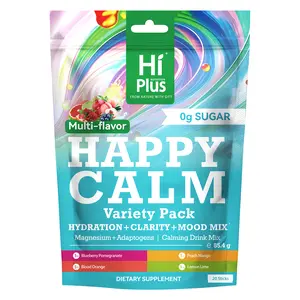 HiPlus Happy Calm-Calming Drink Mix with Vitamin D3, Magnesium, Mood & Sleep, Improved Sleep Quality, Minor Tension Relief, Portable and Individually Packaged, 4 Flavors