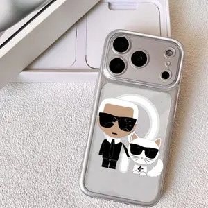 Luxury K-Karl Lagerfeld Phone Case For iPhone 17-11 Pro Max Plus, Strong Magnetic Clear Case with Anti-Yellow, MagSafe Compatible Slim Lightweight, Precision Camera Protection Shockproof Scratch-Resistant Cover, Gift Men Women