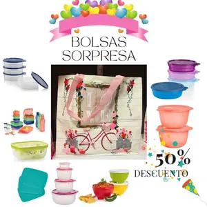 Bolsas Sorpresa Surprise Bag - Cada Bolsa contiene e productos tupperware , sets para lonche , refrigerar , microondas, cucharas, botellas y mucho más … Each bag contains Tupperware products, lunch sets, refrigerators, microwaves, spoons, bottles and muc