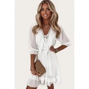 Women’s V Neck Spliced Chiffon Loose Casual Dress