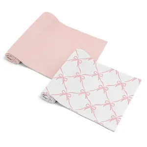 Sweet Jojo Designs 2-Piece Baby Muslin Swaddle Blanket Set (Pink Bows) for Girls, Infant Nursery, Lightweight Cotton Blanket for Newborns (Solid Blush, Elegant Bow for the Ballerina Ballet Collection)