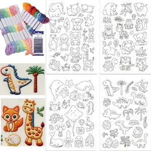 Cartoon Animal Water Soluble Embroidery Stabilizer, Self-Adhesive Stick & Stitch Transfer Paper, Wash Away Hand Sewing Patterns for Bags Clothes DIY Craft, Playful Embroidery Designs