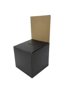 10PK Black Small Mini Raffle Ticket Cardboard Box 6x6x12" Tip Box Donations Coin Drop. Header area size 6x6 inches - Donations Charity Foundraising Youth Tithes Elms Coin Collection Box 119614-NF