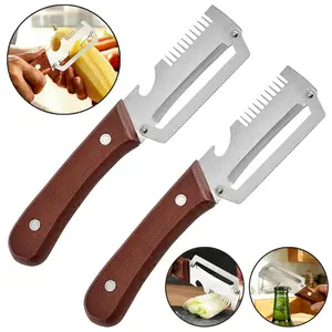 Multifunctional Vegetable Peeler with Wooden Handle, Stainless Steel Blade, Bottle Opener and Grater, 3-In-1 Home Kitchen Gadgets for Peeling Vegetables and Fruits, Lightweight, Sturdy, 2pcs Set