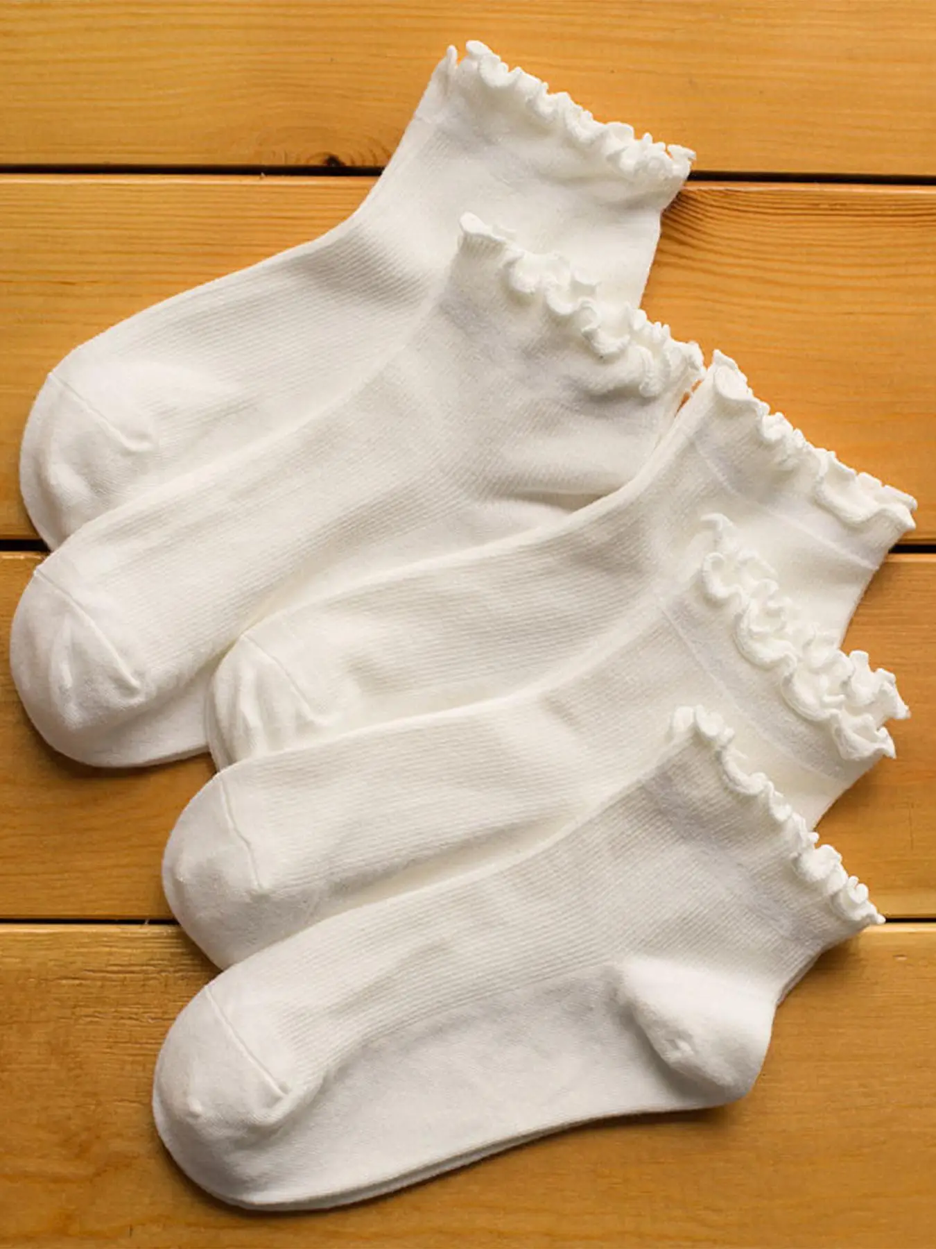 Women's 5 Pairs Solid Frill Trim Crew Socks, Casual Soft Comfy Breathable Socks for Spring & Summer, Women's Socks for Daily Wear