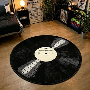 Vintage CD Vinyl Round Rug, Soft Washable Carpet for Living Room Bedroom Sofa Table Bathroom, Artistic Indoor Decor Mat