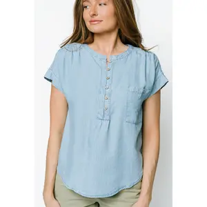 Market Day Top - Blue and White Stripe Chambray Shirt