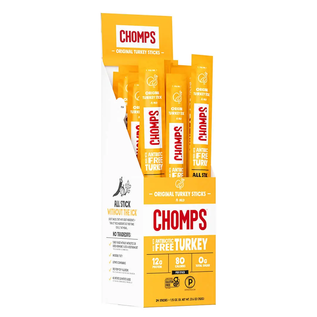 Chomps Original 0g Sugar, 12g of Protein Turkey Stick Snack, 80 Calories Chomps Original 0g Sugar, 12g of Protein Turkey Stick Snack, 80 Calories