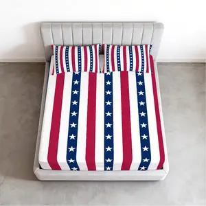 3 Piece American Flag Theme Fitted Sheet Set, 360° Elastic Deep Pocket for July 4th Decor, HD Digital Printed, Soft Breathable Washable Bedding (No Insert), Perfect for Holiday Party Decor in Bedroom & Guest Room