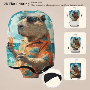 Stretch Luggage Cover with Capybara Vacation Print 2D Flat Printing, Machine Washable Scratch-Resistant Travel Suitcase Protector, Easy to Identify