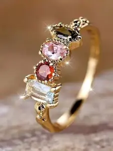 Vintage Promise Ring, Inlaid Aquamarine Cubic Zirconia, Engagement Wedding Band, Perfect Bridal Party Gift for Loved Ones