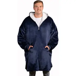 Hoodie Blanket Sweatshirt, Wearable Blanket Hoodie Men Women with Zip, Comfy Fleece Hooded Blanket Adult