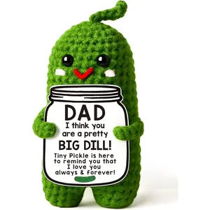 Fathers Day Gifts from Daughter or Son - Funny Crochet Pickle Plush with Big Dill Card - Unique Handmade Gift for Dad, Birthday, Christmas, New Dad Present