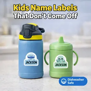 Custom Kids Name Labels Dishwasher Safe Personalized Stickers for Bottles & School Easy Peel Off