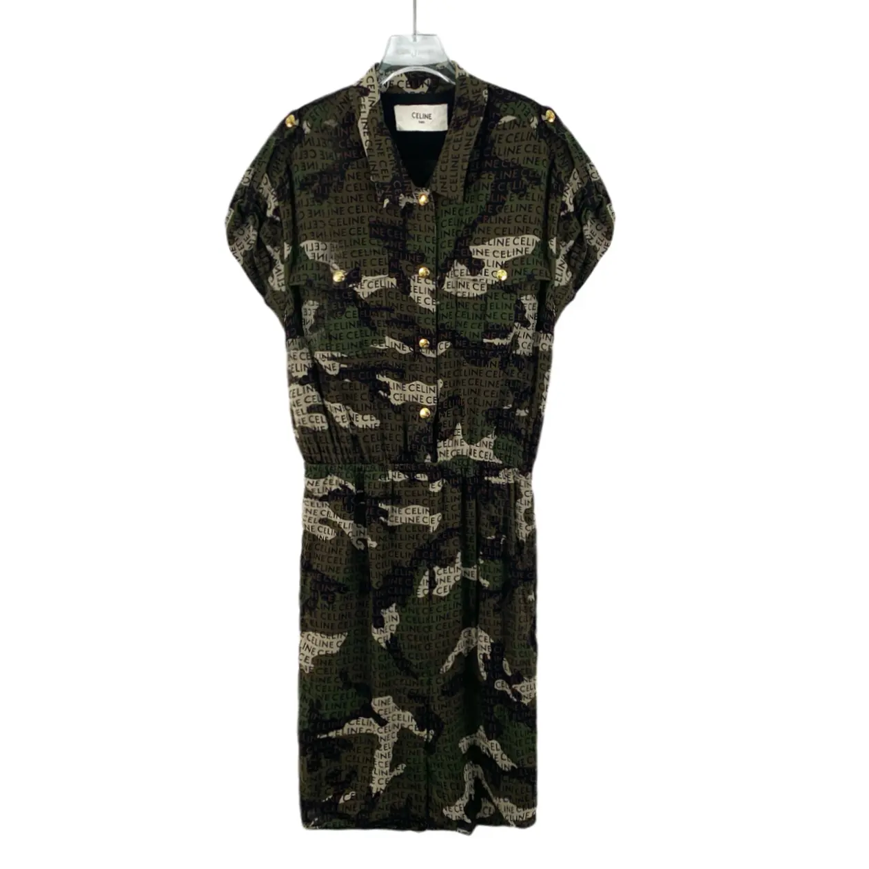 RDLT— Celine Colorblock Camo Logo Silk Shirt Dress Size 38