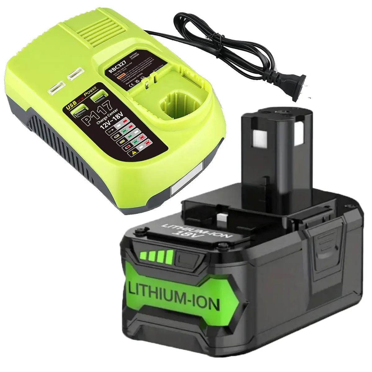 18V 8.0Ah High-Capacity Rechargeable Lithium-Ion Battery with P117 Charger, Replacement for Ryobi 1+ Cordless Power Tools (Compatible with P102, P109)