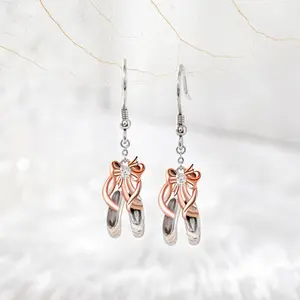 CHIC & ARTSY 925 Sterling Silver Ballet Shoes Earrings – Dainty Dangle Earrings for Women, Symbol of Grace & Dreams