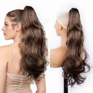 TwiceBeauty Ponytail Extension 24 Inch Claw Clip Ponytail Extensions Long Wavy Layered Pony Tails Hair Extensions Synthetic Clip in Ponytail Hairpiece for Women Girls Party Daily Use Deep Brown