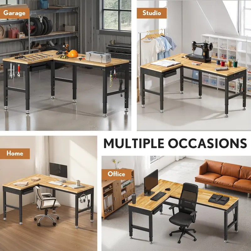 MUWOOD 96”L Steel Frame Rubber Wood Work Table - Heavy-Duty