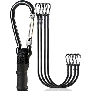 Carabiner Bungee Cords 2 ft Bungie Strap with Clips for Camping,Kayak, Cargo, , Black 24 inch 4 count