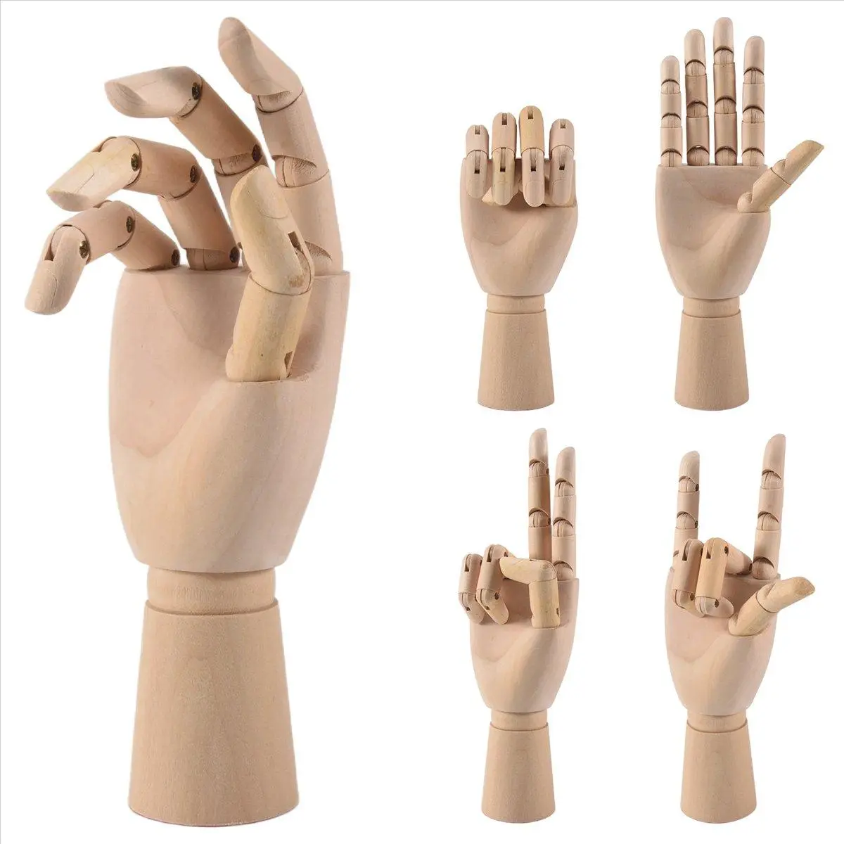Wood Artist Drawing Manikin Articulated Mannequin with Wooden Flexible Fingers 10 inch Right Hand, No, Friends