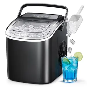 Simzlife 26 lbs/24H Countertop Ice Maker Machine, 9 Bullet-Shaped Ice in 6 Min, Auto-Cleaning Portable Ice Maker for Kitchen, Home, Office, RV, Black