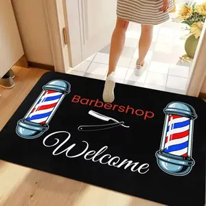 Barber Shop Welcome Mat Barber Shop Sign Floor Mat Graphic Printed Doormats for Bathroom Kitchen Entrance Carpet Home Decor Decorative Rug Mat