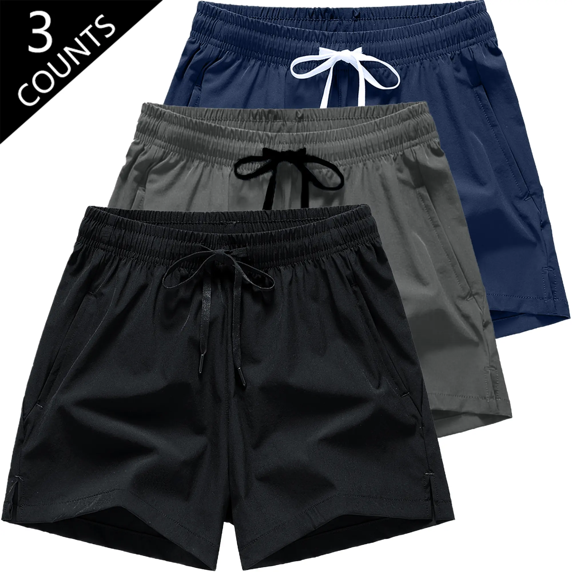 3-Pack Kids Quick-Dry Elastic Waist Sports Shorts — Multiple colors for versatile styling; pairs with any T-shirt in your wardrobe; suitable for soccer, basketball, and beach trips; a summer essential basic piece.